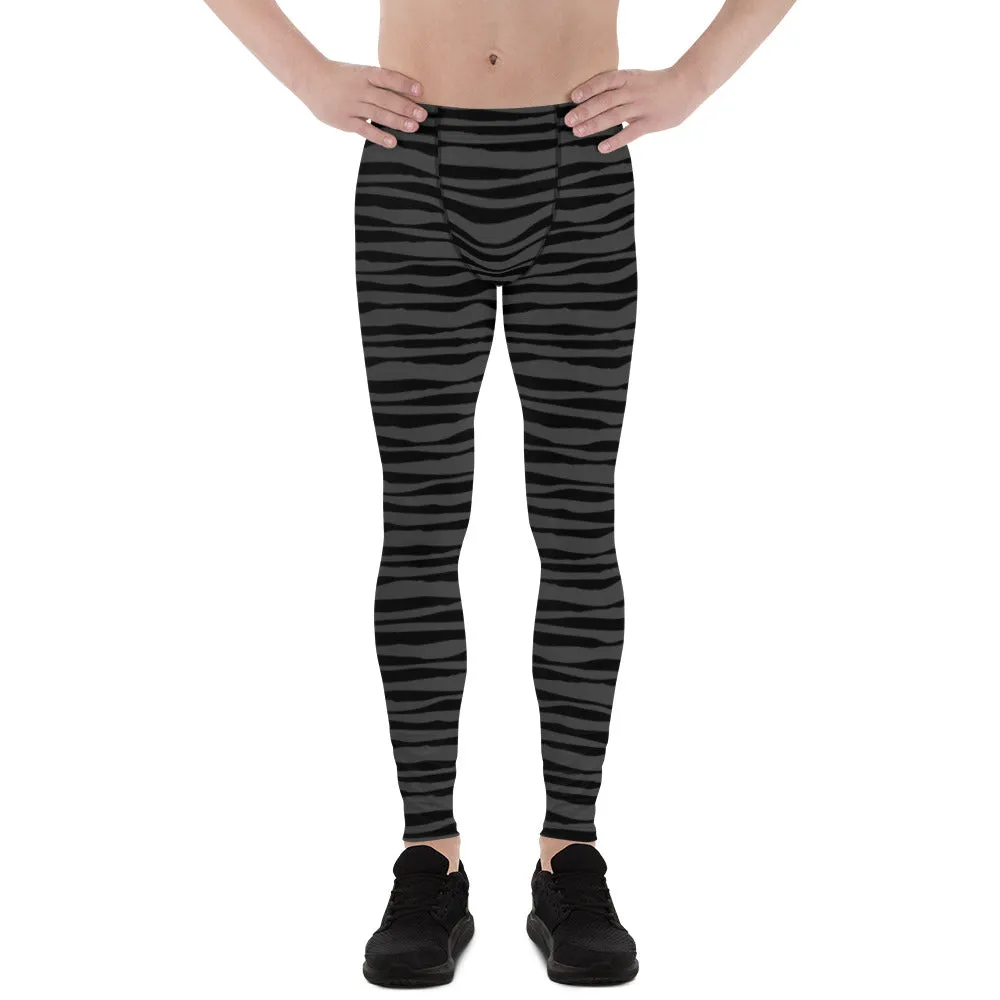 Grey Stripes Men's Leggings, Striped Modern Meggings Compression Tights-Made in USA/EU