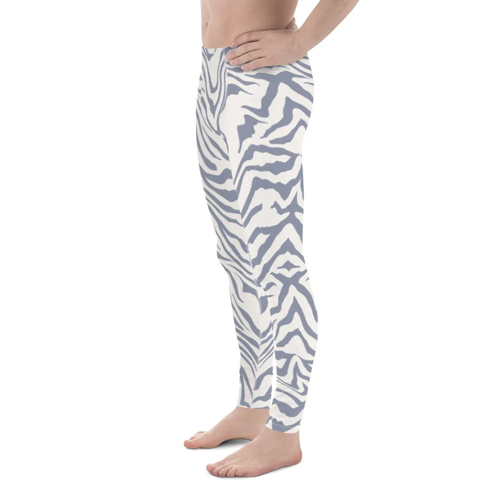 Grey Zebra Print Men's Leggings, Zebra Striped Print Designer Running Compression Tights For Men - Made in USA/EU/MX