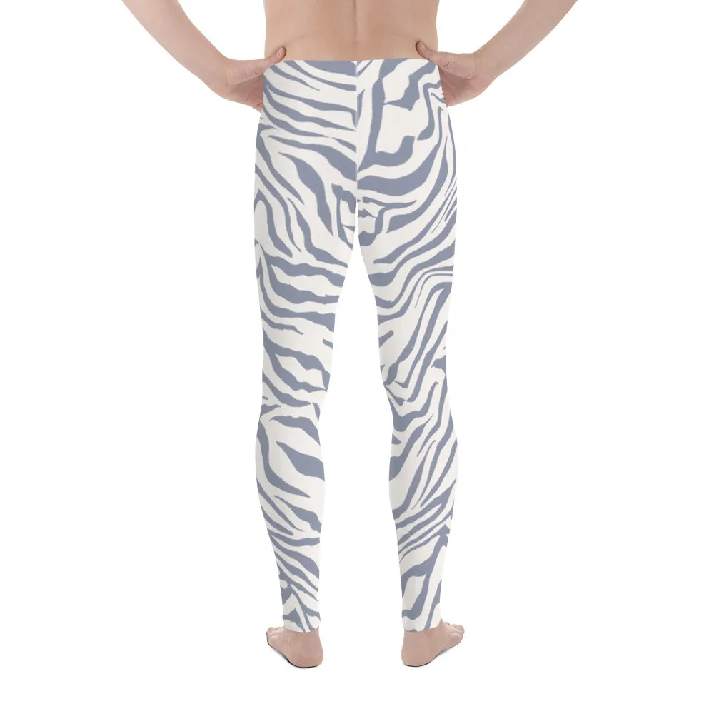 Grey Zebra Print Men's Leggings, Zebra Striped Print Designer Running Compression Tights For Men - Made in USA/EU/MX