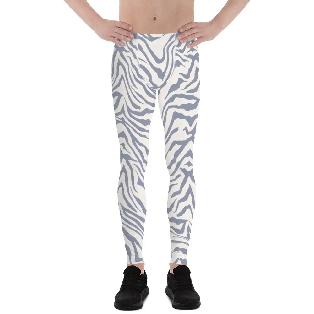 Grey Zebra Print Men's Leggings, Zebra Striped Print Designer Running Compression Tights For Men - Made in USA/EU/MX