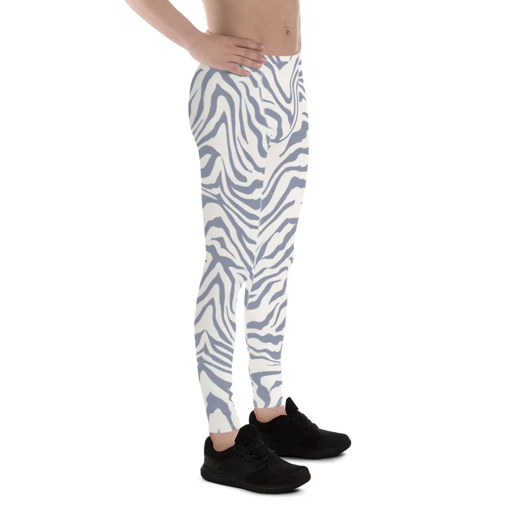 Grey Zebra Print Men's Leggings, Zebra Striped Print Designer Running Compression Tights For Men - Made in USA/EU/MX