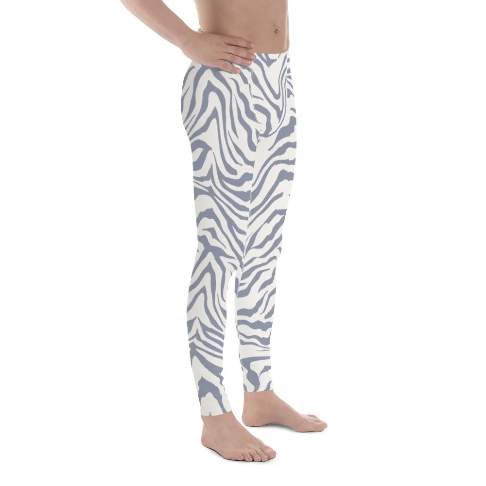 Grey Zebra Print Men's Leggings, Zebra Striped Print Designer Running Compression Tights For Men - Made in USA/EU/MX