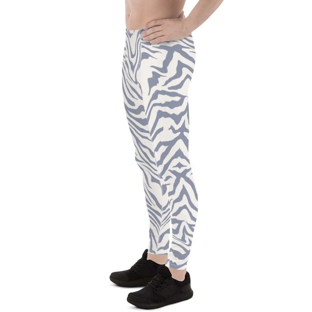 Grey Zebra Print Men's Leggings, Zebra Striped Print Designer Running Compression Tights For Men - Made in USA/EU/MX