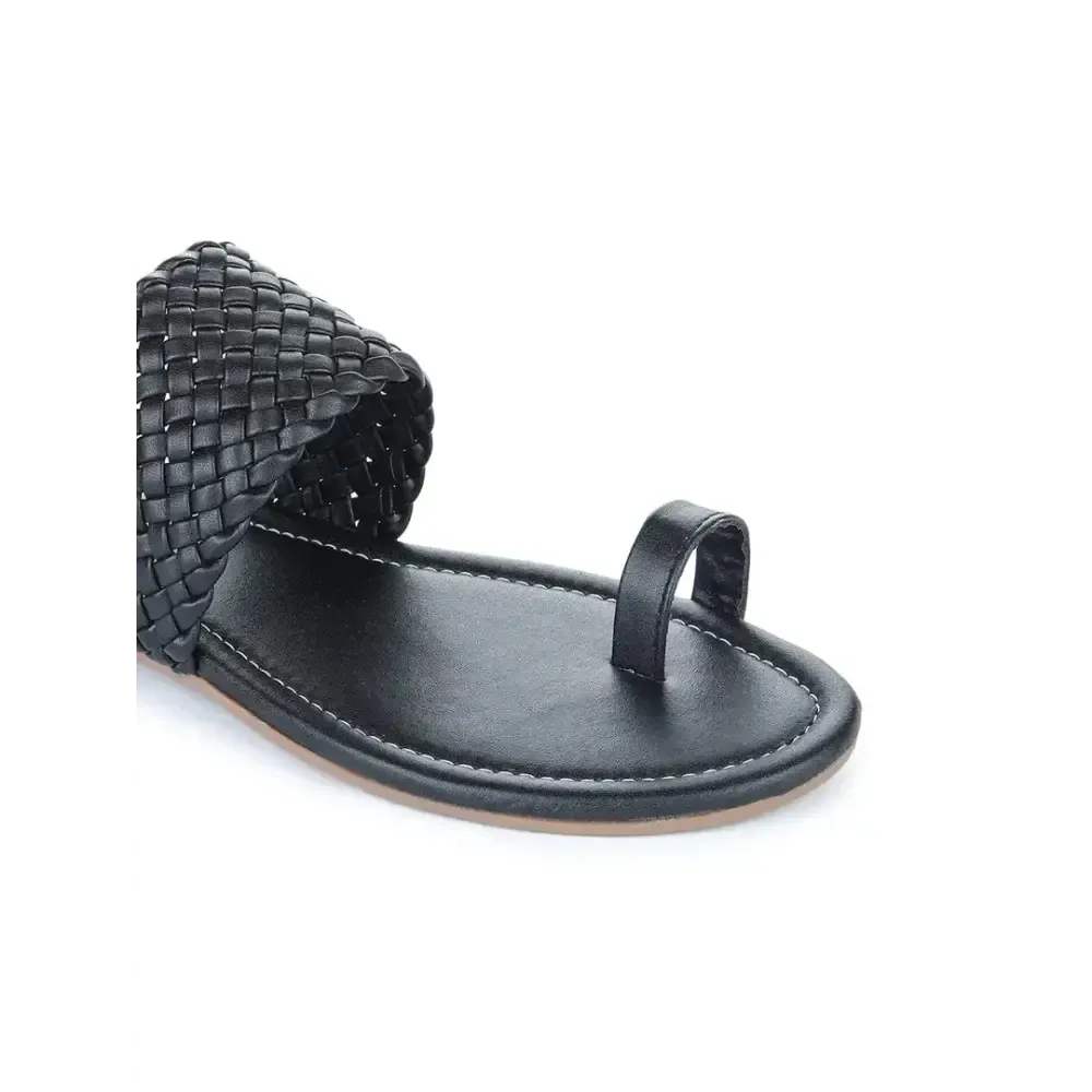 H3F Women Slip-on Black Flat Sandal