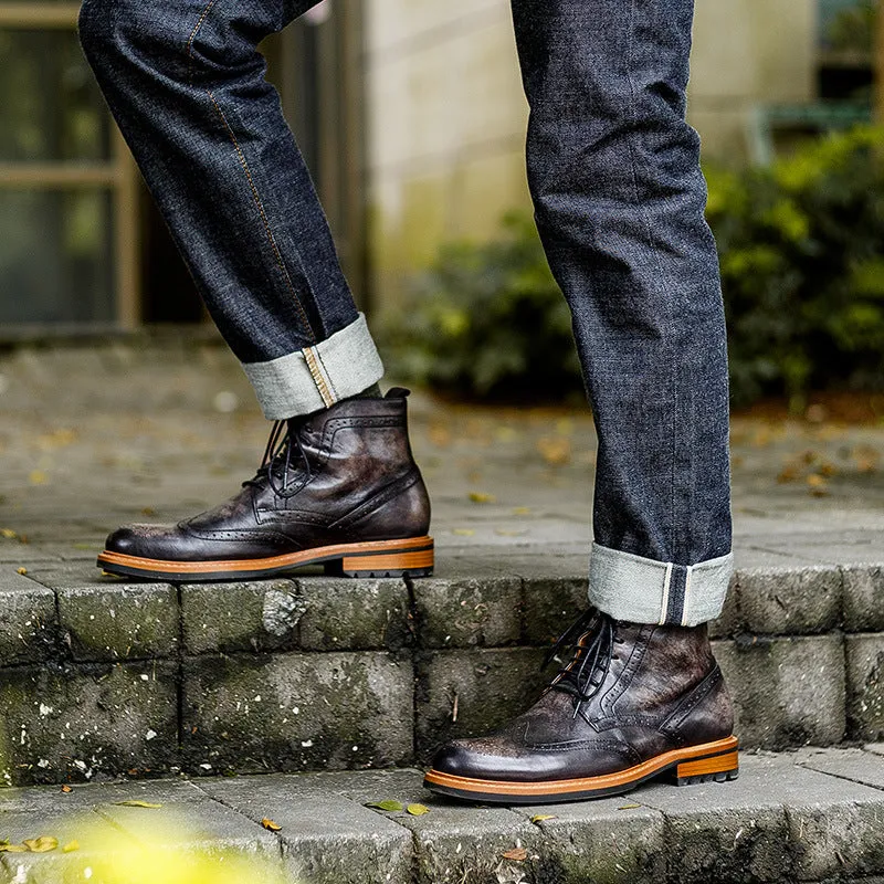 High Quality Brogue Leather Boots