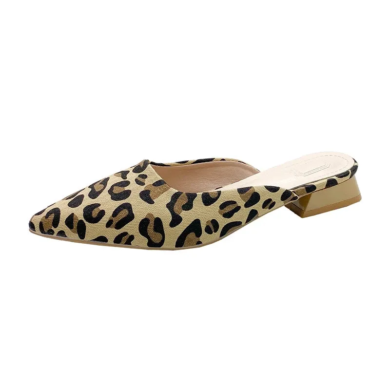 Hnzxzm New Summer Women Leopard Mules Slippers Fashion Shallow Pointed Toe Slides Shoes Ladies Casual Outdoor Low Heel Sandalias