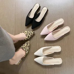 Hnzxzm New Summer Women Leopard Mules Slippers Fashion Shallow Pointed Toe Slides Shoes Ladies Casual Outdoor Low Heel Sandalias