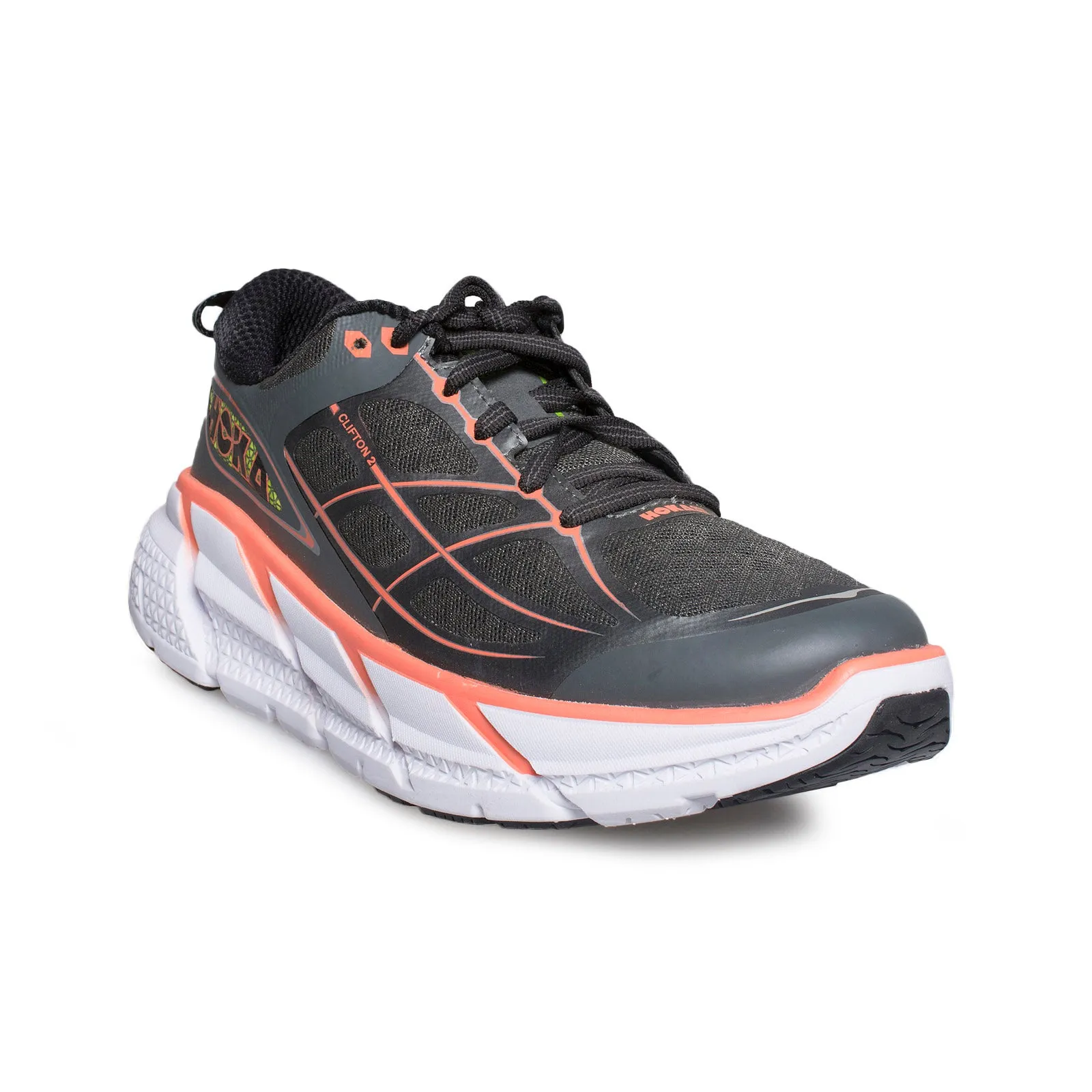 Hoka One One Clifton 2 Gray / Neon Coral RunningShoes - Women's