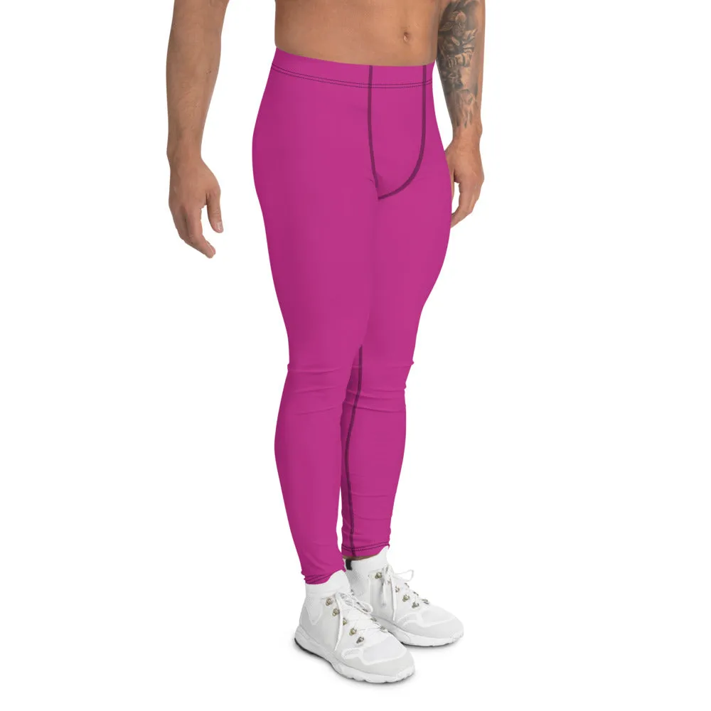 Hot Pink Solid Color Meggings, Designer Solid Color Men's Leggings Compression Tights-Made in USA/EU