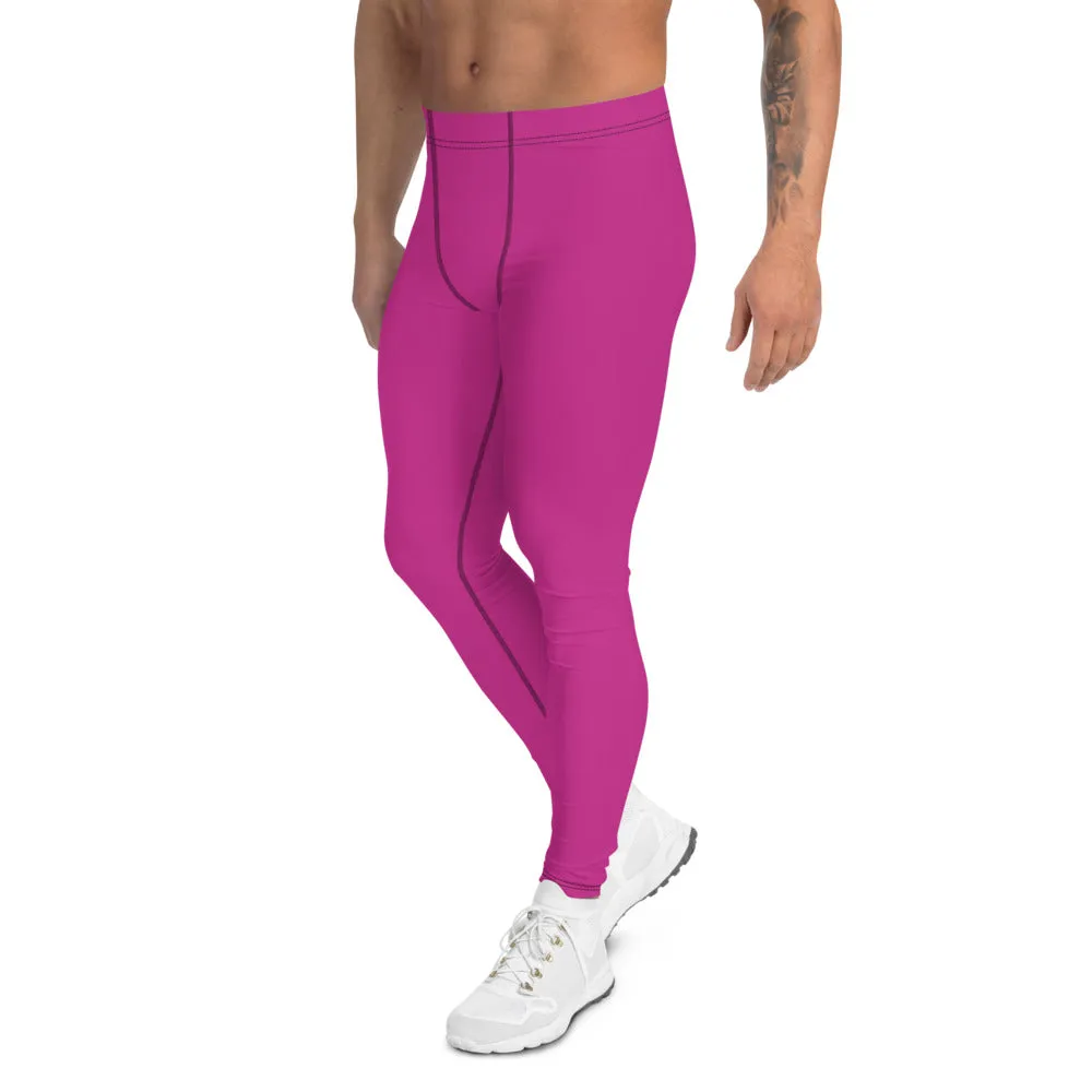 Hot Pink Solid Color Meggings, Designer Solid Color Men's Leggings Compression Tights-Made in USA/EU