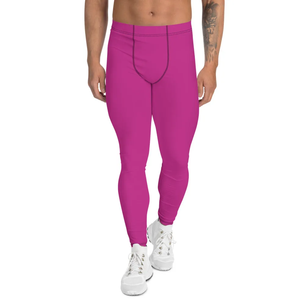 Hot Pink Solid Color Meggings, Designer Solid Color Men's Leggings Compression Tights-Made in USA/EU