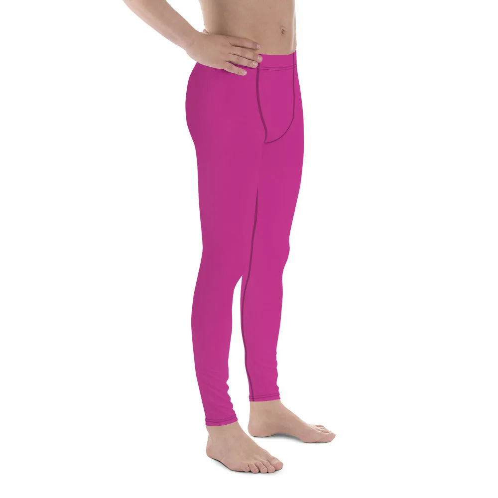 Hot Pink Solid Men's Leggings, Solid Pink Color Men's Tights Compression Pants - Made in USA/EU/MX