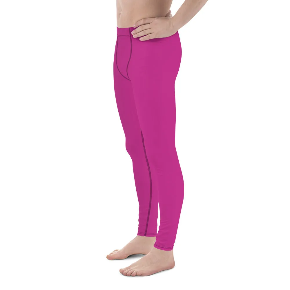 Hot Pink Solid Men's Leggings, Solid Pink Color Men's Tights Compression Pants - Made in USA/EU/MX