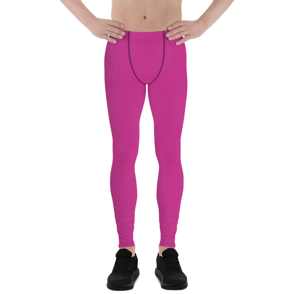 Hot Pink Solid Men's Leggings, Solid Pink Color Men's Tights Compression Pants - Made in USA/EU/MX