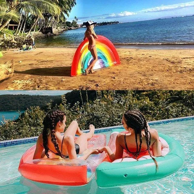 Inflatable Rainbow Shaped Floating Mat Swimming Ring, Inflated Size: 180 x 90cm