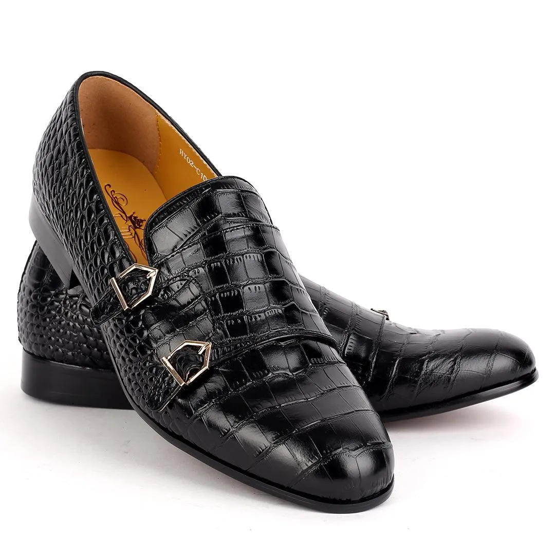 J.M Weston Black Croc Designed Mock Shoe