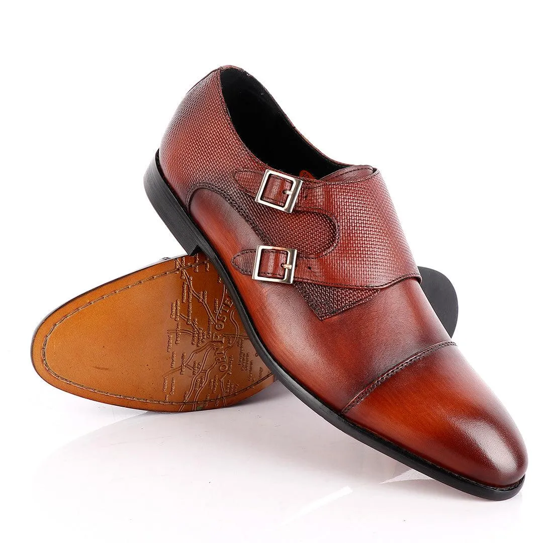 John Foster Double Croc Monk-Strap Brown Leather Shoe