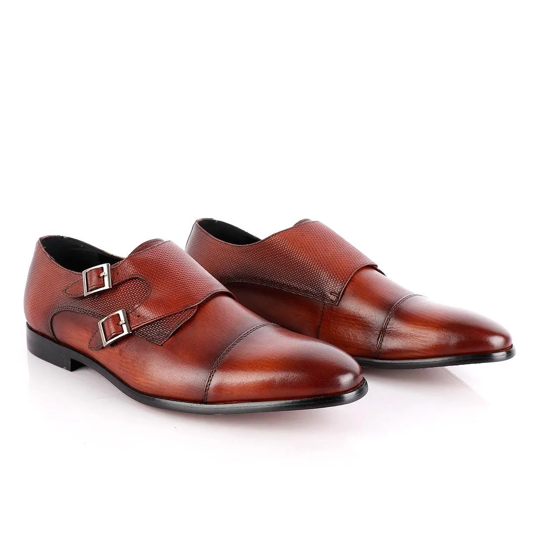 John Foster Double Croc Monk-Strap Brown Leather Shoe