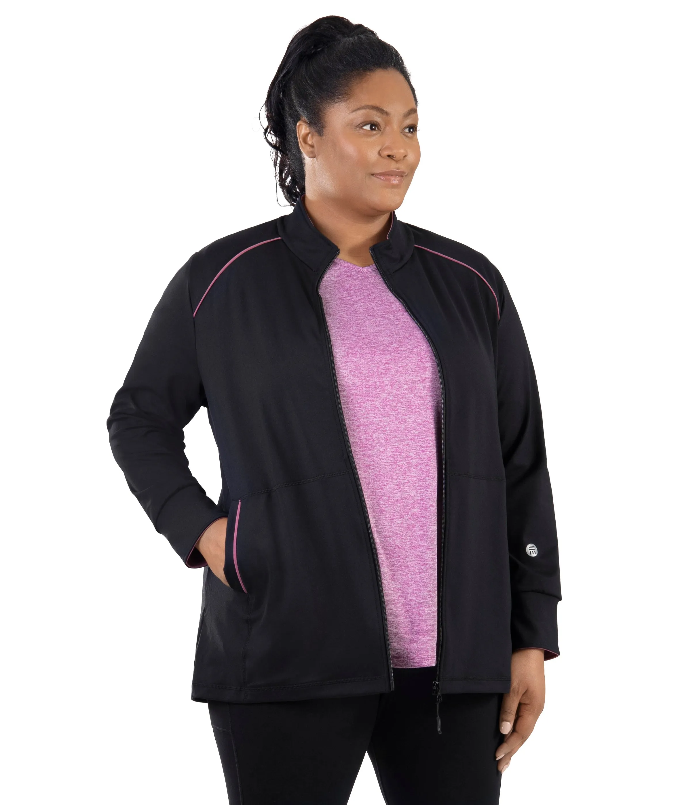 JunoStretch Mock Neck Jacket Black with Warm Mauve