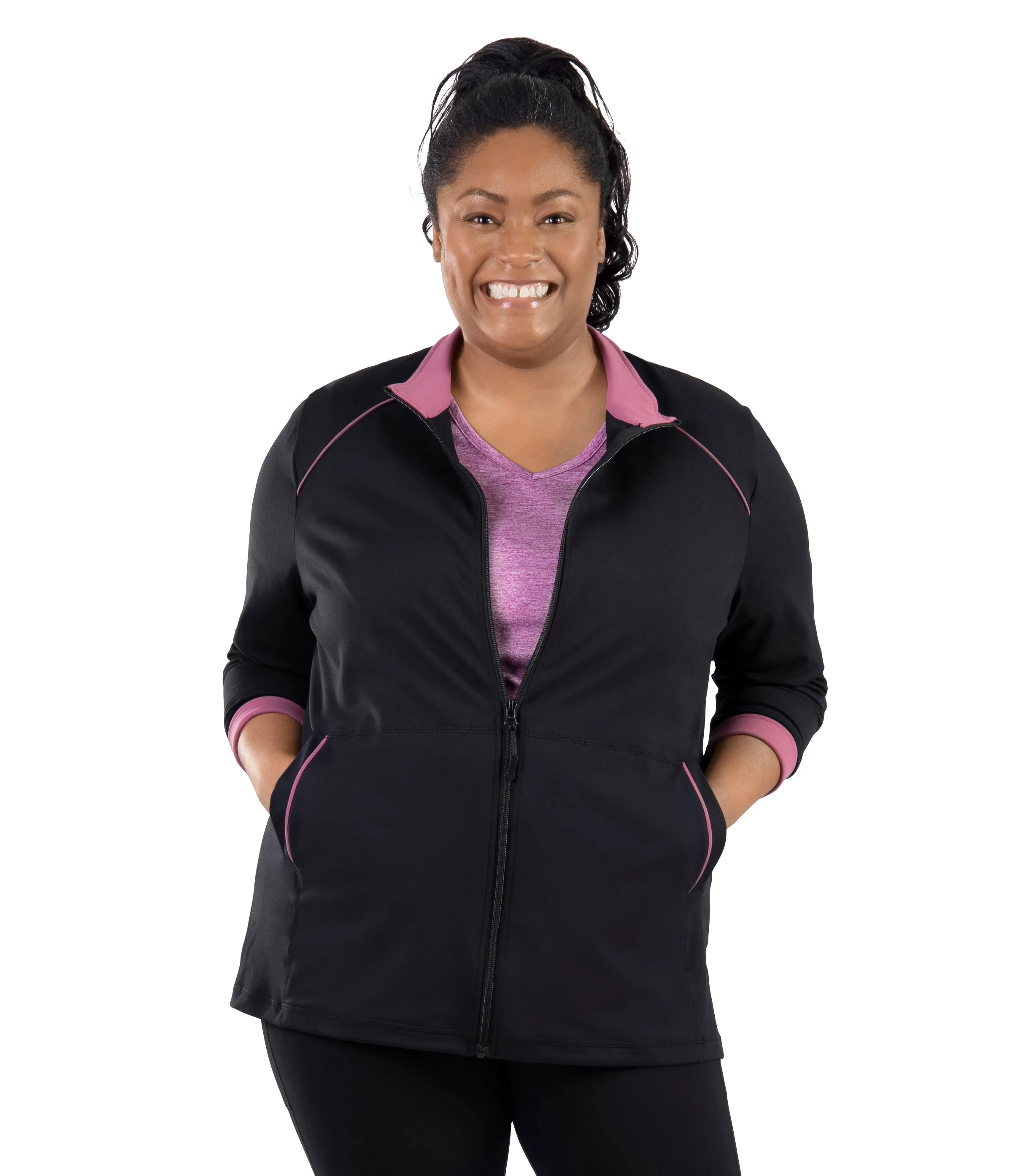 JunoStretch Mock Neck Jacket Black with Warm Mauve