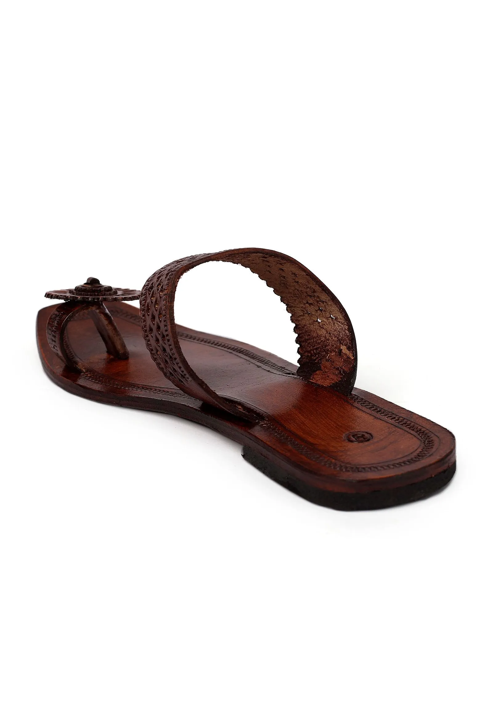 Kian Flower Brown Handcrafted Pure Leather Kolhapuri Flats