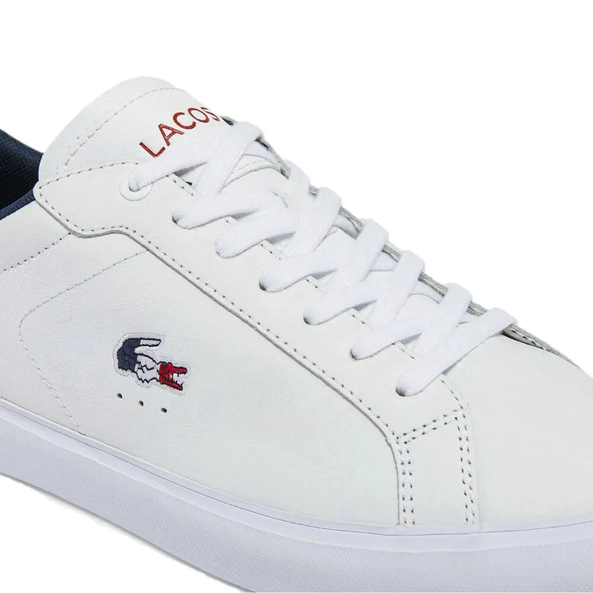 LACOSTE White/Navy/Red Leather Lifestyle Shoes