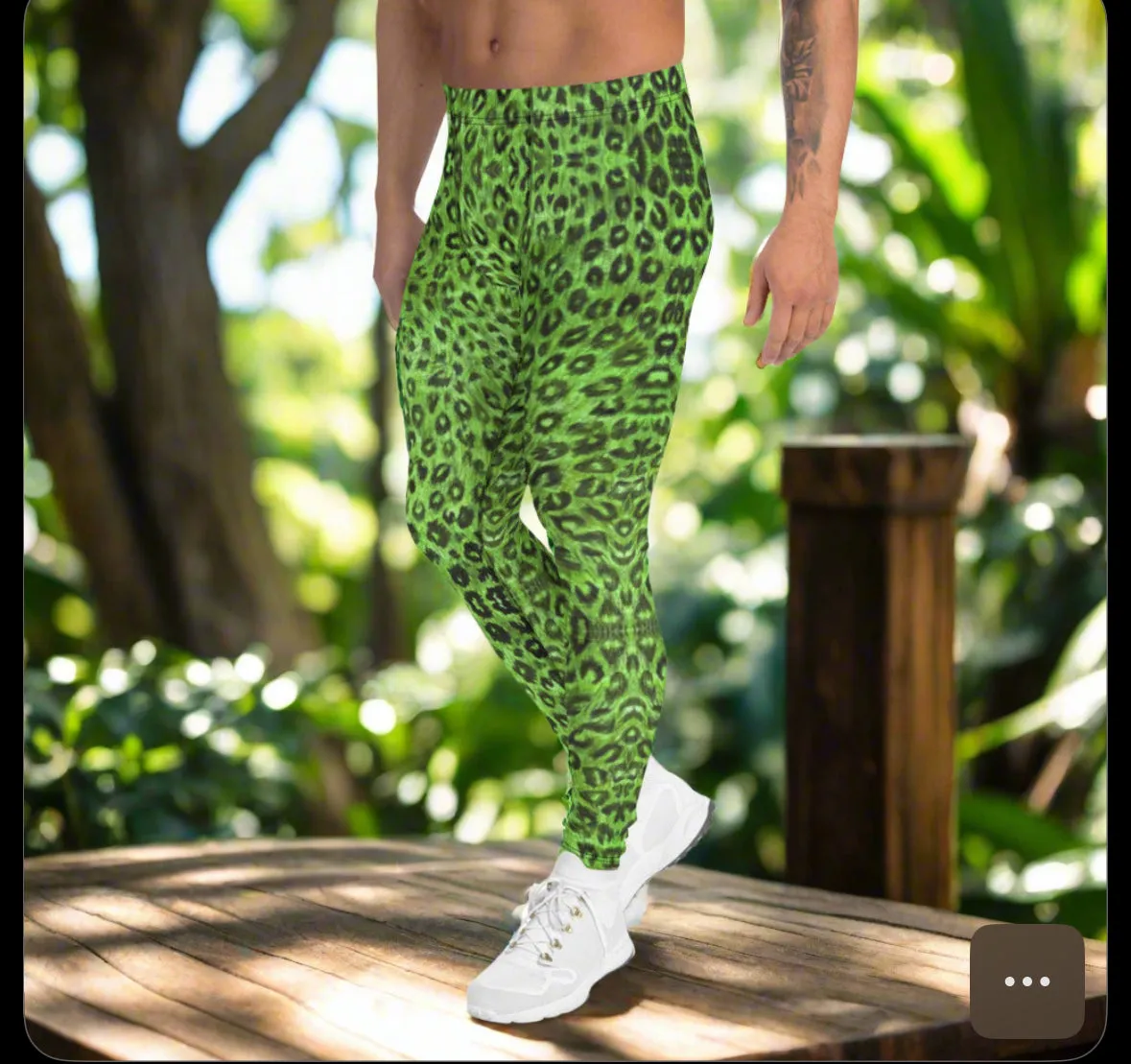 Light Green Leopard Men's Leggings, Animal Print Meggings Compression Tights-Made in USA/EU/MX