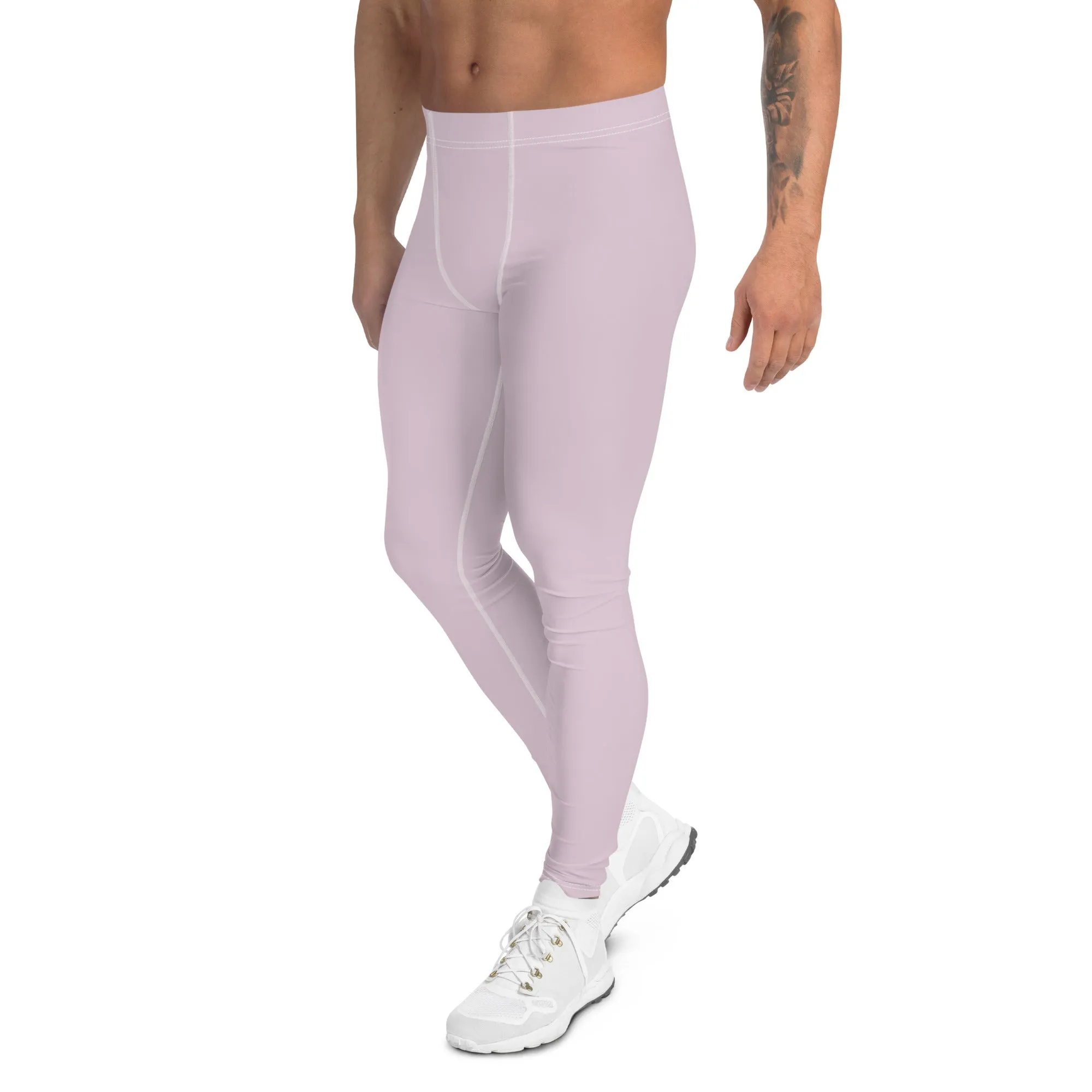 Light Pink Solid Color Meggings, Solid Pink Color Premium Quality Best Designer Men's Leggings - Made in USA/EU/MX