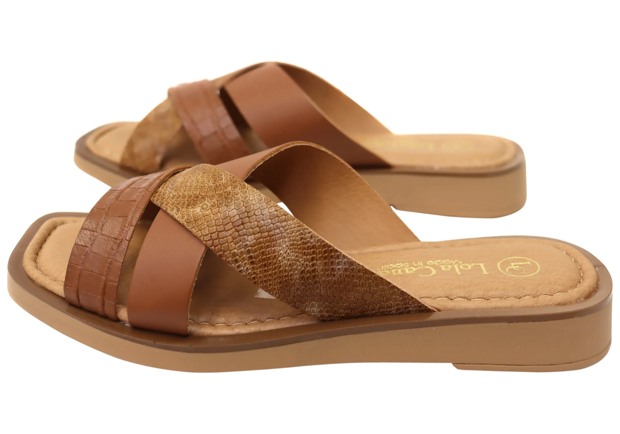 Lola Canales Nelli Womens Comfort Leather Slides Sandals Made In Spain