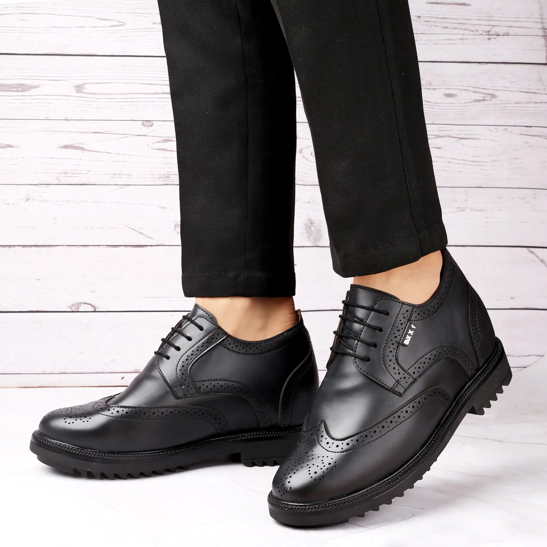 Men's 3.5 Inch Hidden Height Increasing Vegan Leather Brogue Shoes