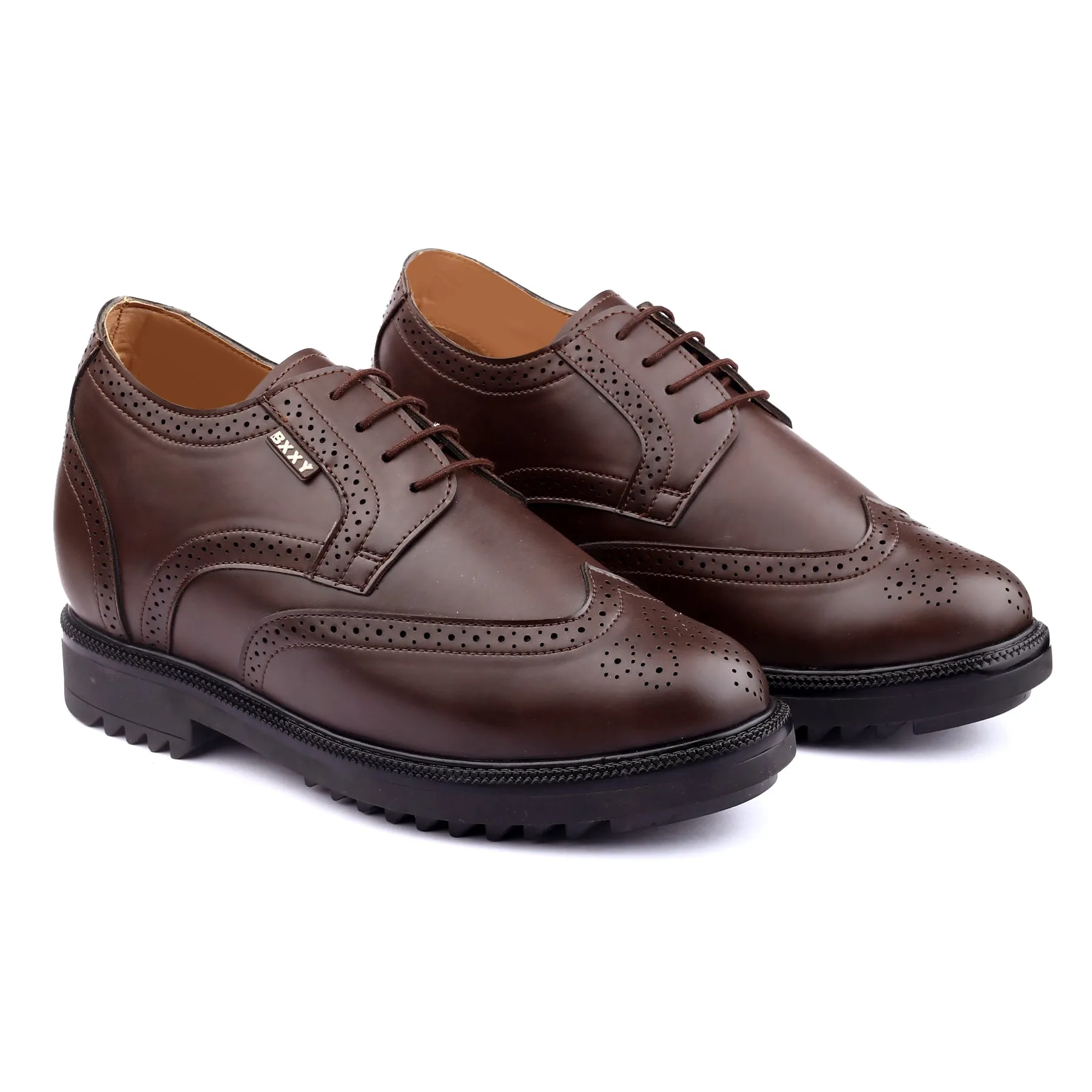 Men's 3.5 Inch Hidden Height Increasing Vegan Leather Brogue Shoes