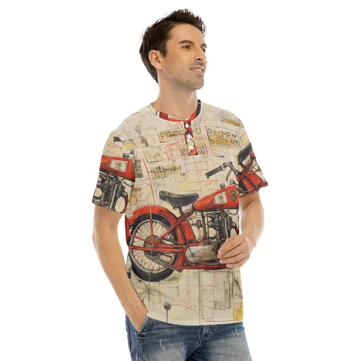 Men's Short Sleeve T-shirt With Button Closure #180