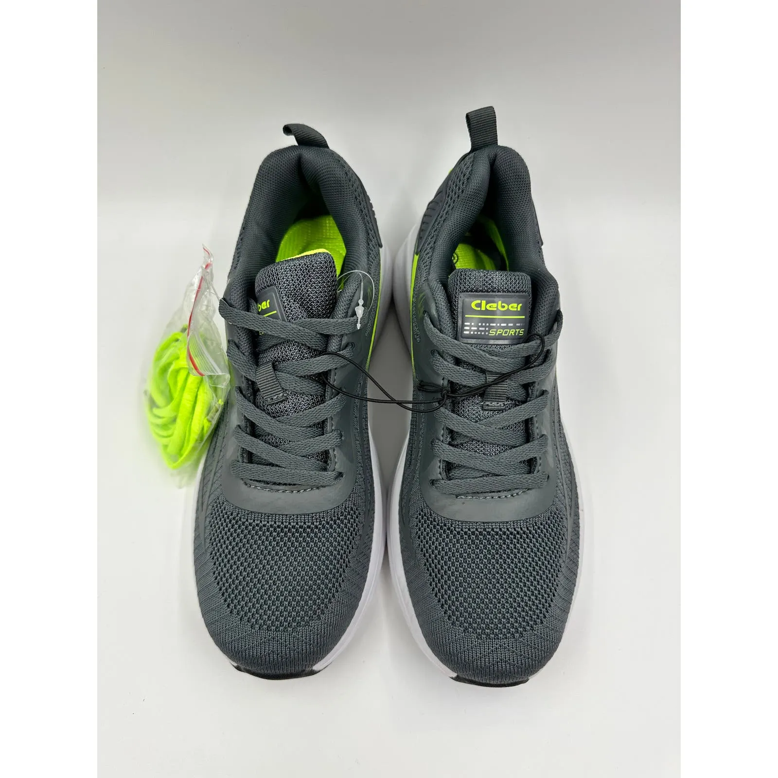 Men's Size 7, Gray Sneaker with Neon Green Design and White Sole