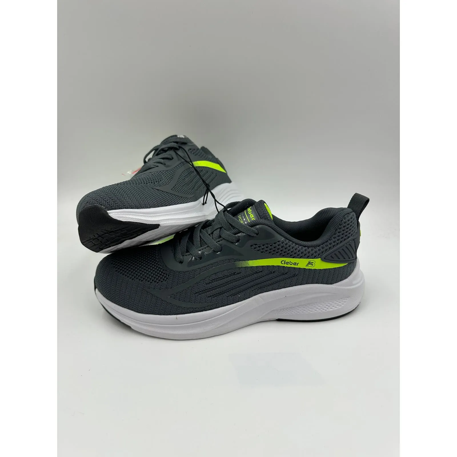 Men's Size 7, Gray Sneaker with Neon Green Design and White Sole