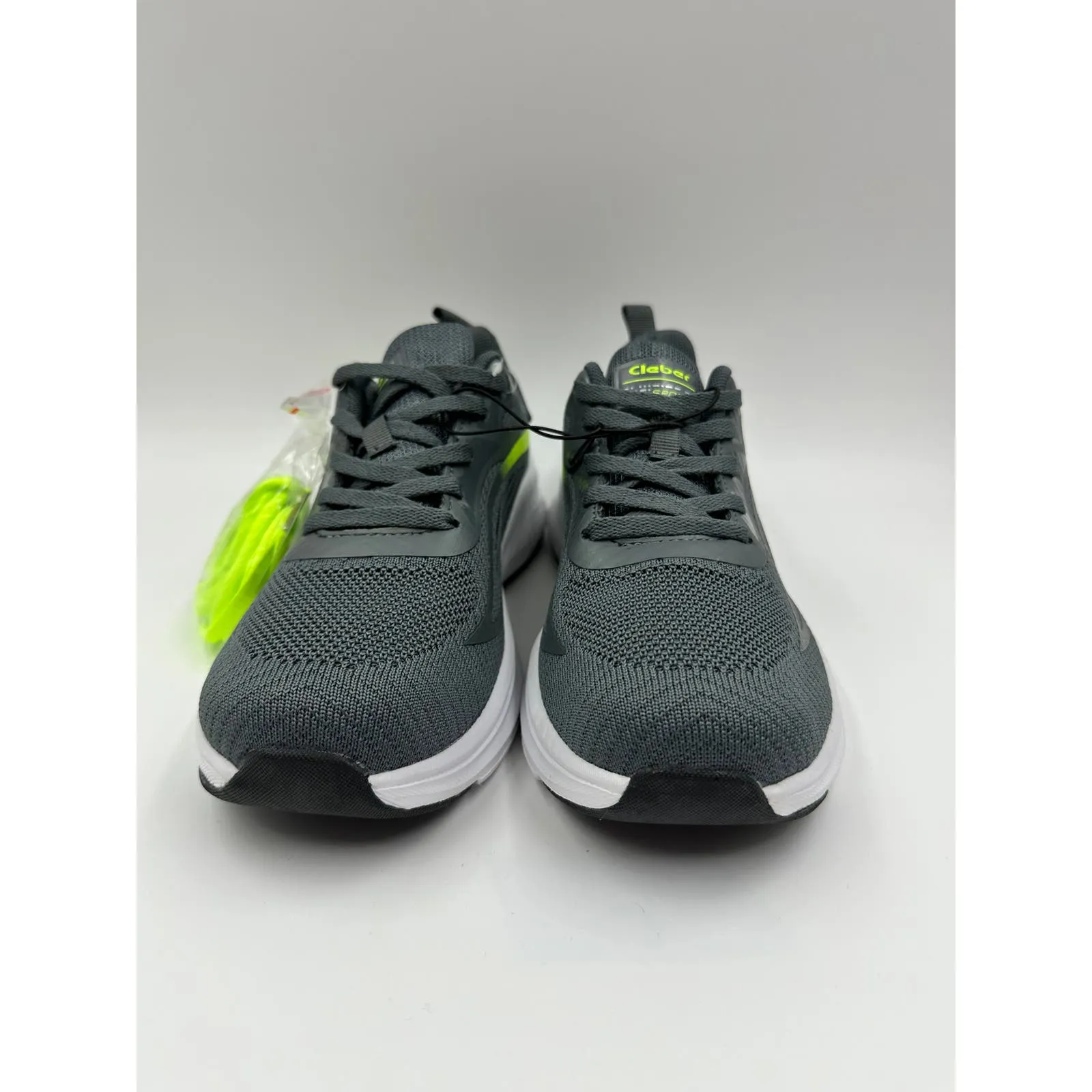 Men's Size 7, Gray Sneaker with Neon Green Design and White Sole