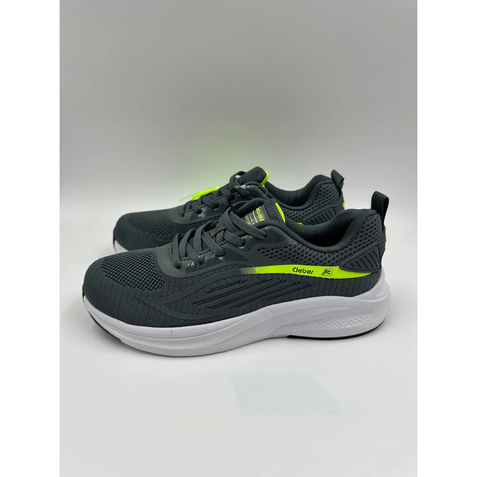 Men's Size 7, Gray Sneaker with Neon Green Design and White Sole