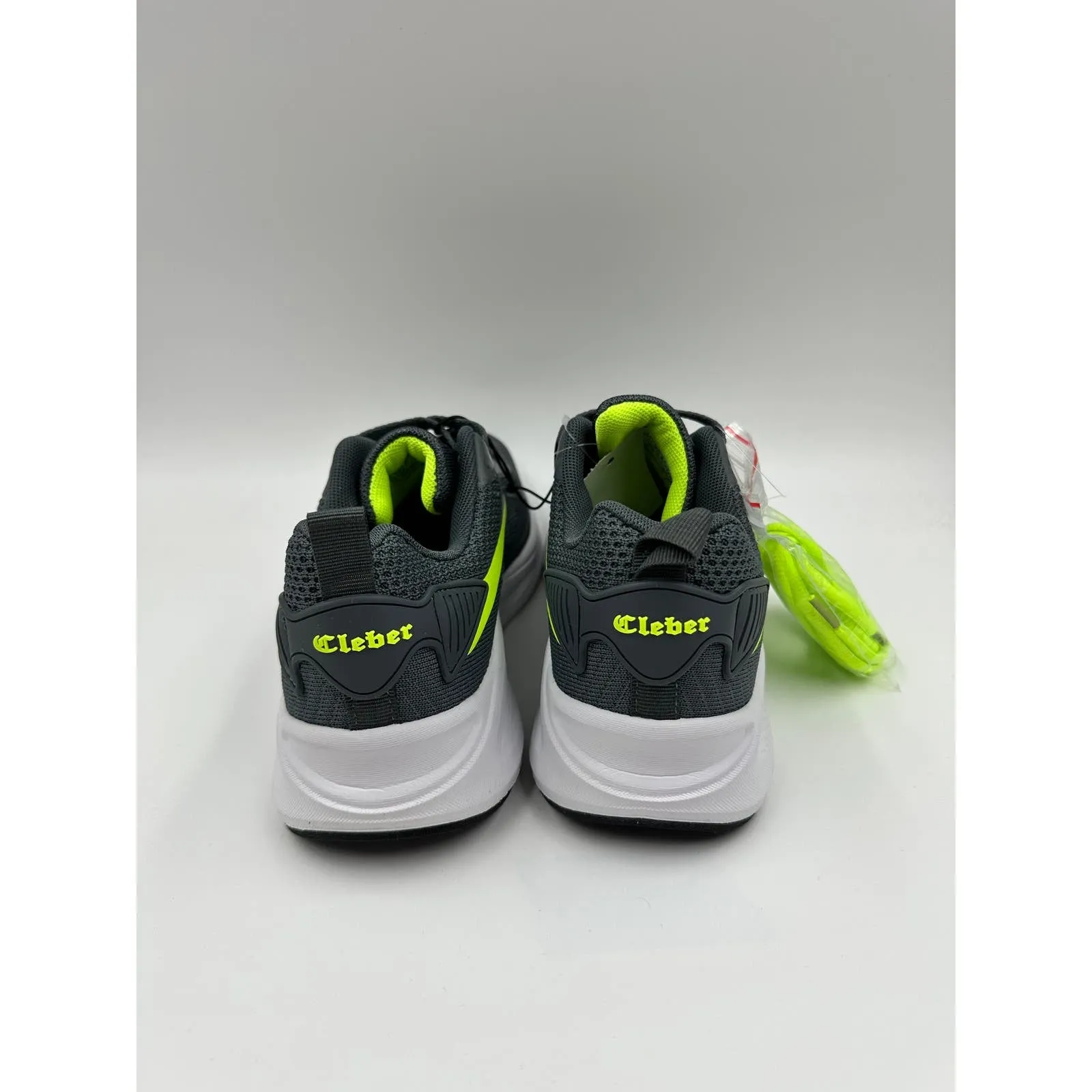 Men's Size 7, Gray Sneaker with Neon Green Design and White Sole