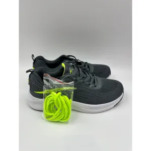 Men's Size 7, Gray Sneaker with Neon Green Design and White Sole