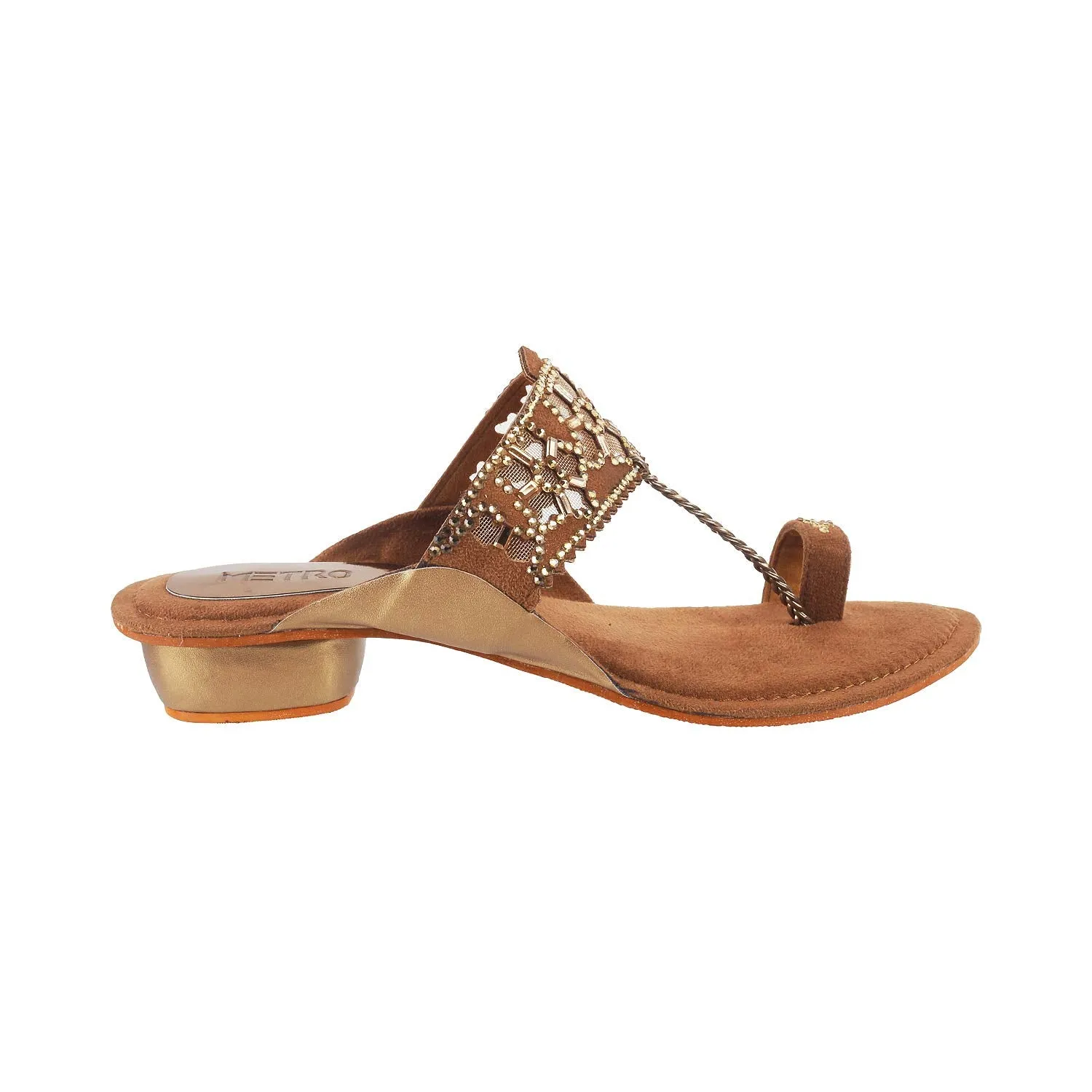 Metro Women Antique Gold Synthetic Sandals