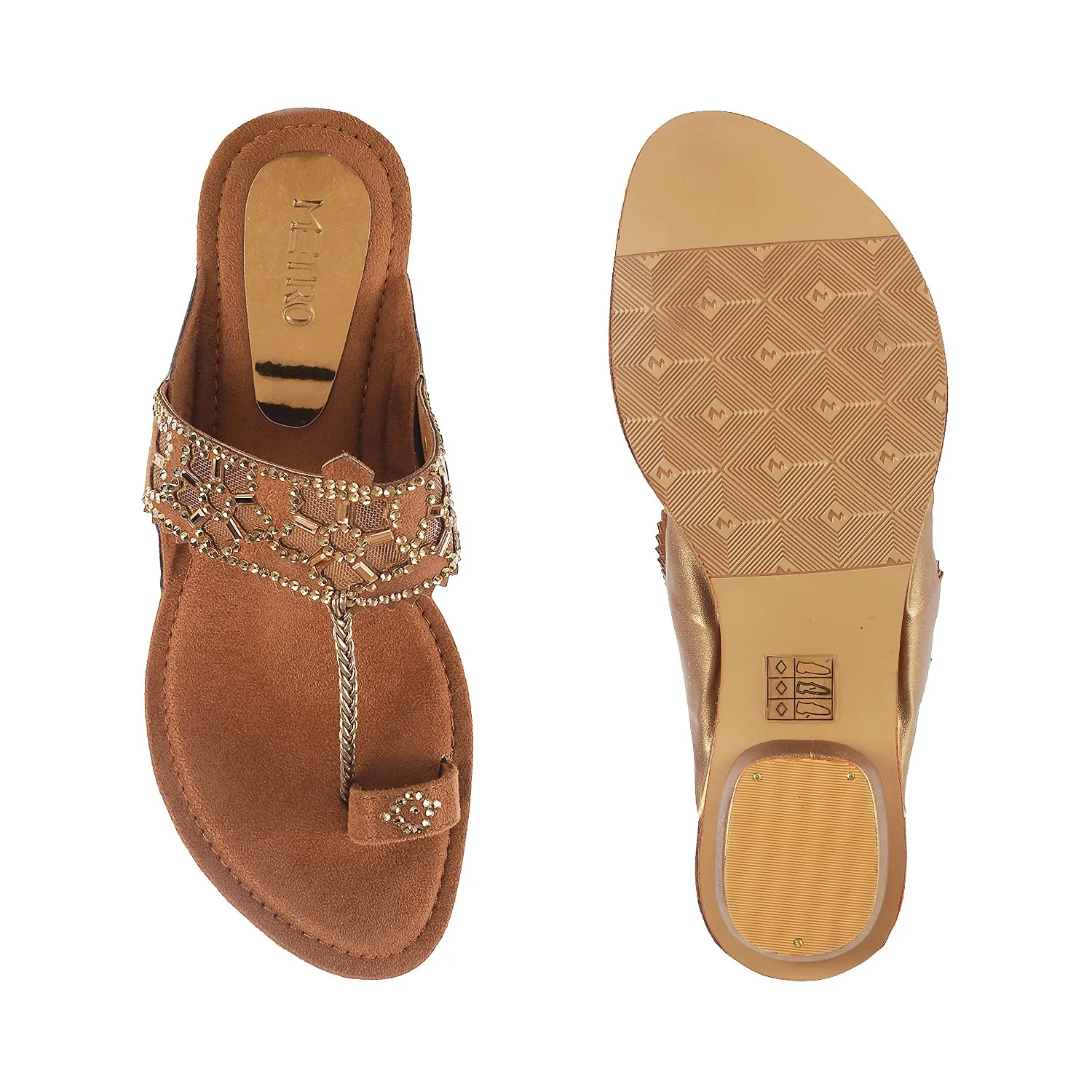 Metro Women Antique Gold Synthetic Sandals