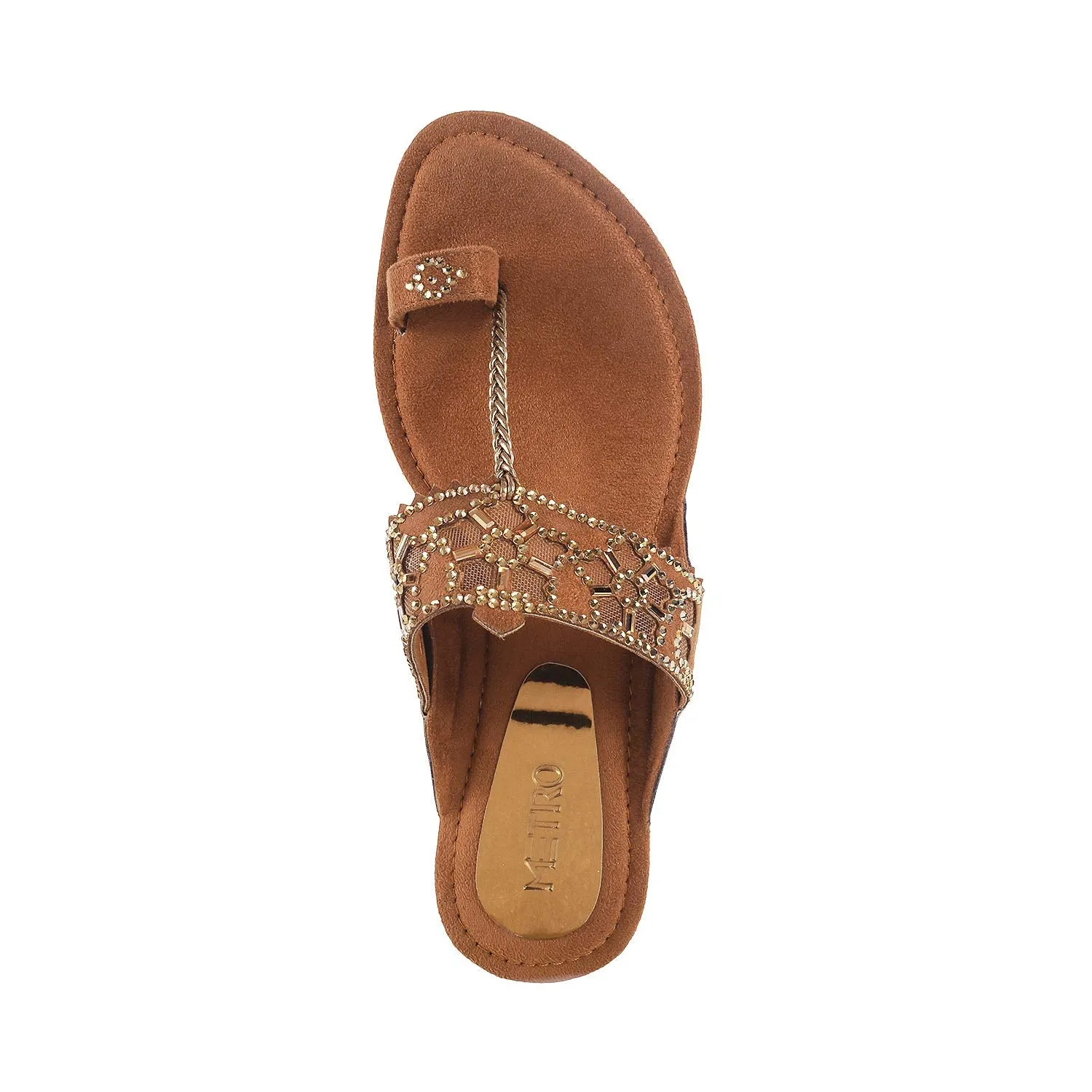 Metro Women Antique Gold Synthetic Sandals