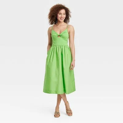 New - Women's Knit Ballet Midi Sundress - A New Day Green XS