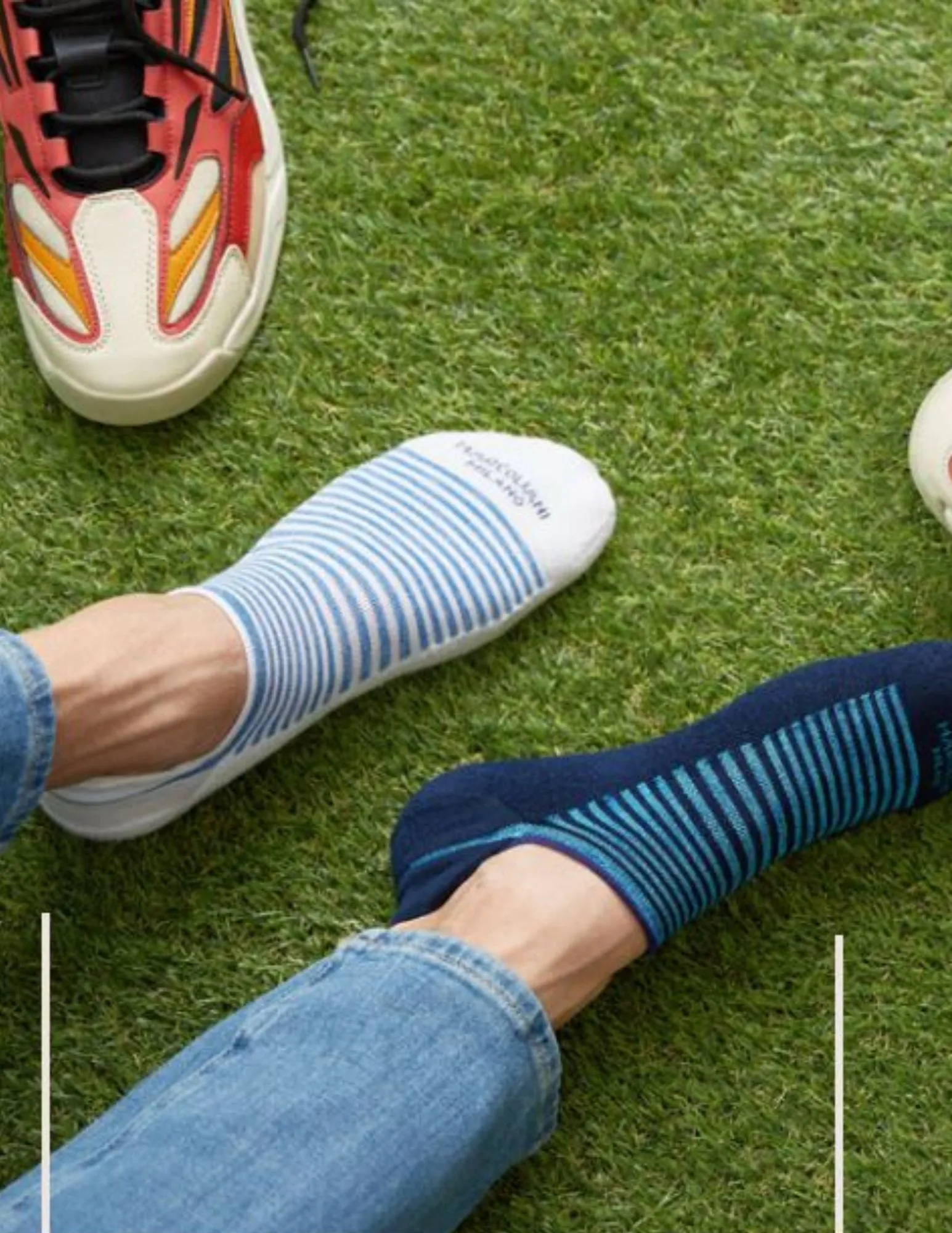 No Show Sneaker Palio Stripe Socks | White/Blue