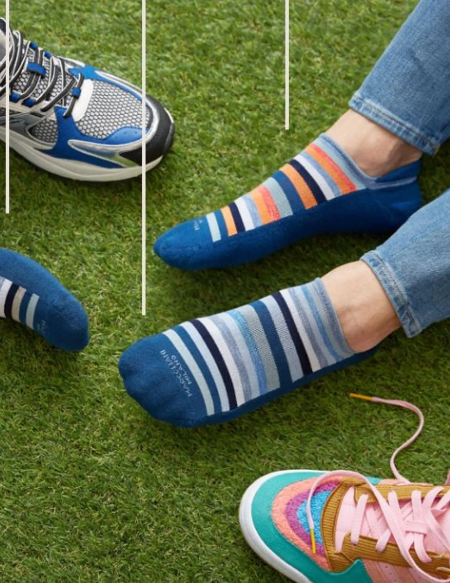 No Show Sneaker Rainbow Stripe Socks | Denim/Blue