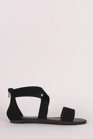 Nubuck Cross-Strap Open Toe Flat Sandal