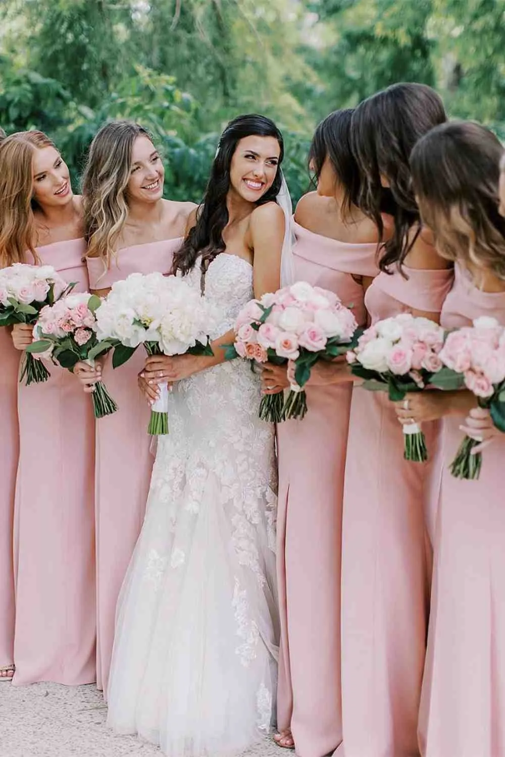 Off the Shoulder Light Pink Long Bridesmaid Dress with Slit,Wedding Guest Dresses