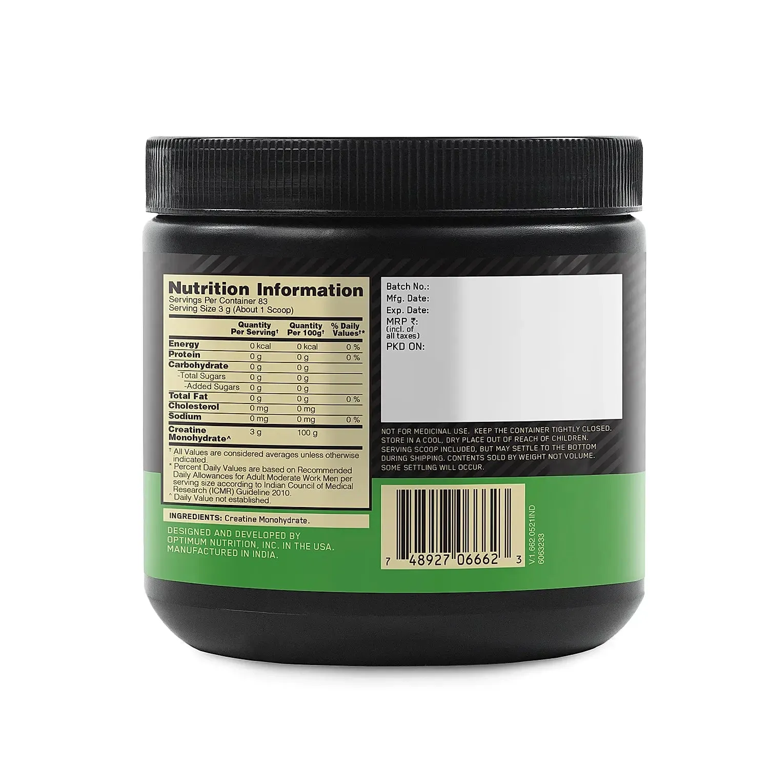 Optimum Nutrition (ON) Micronized Creatine Powder - 250 Gram, 83 Serves, Unflavored, 3g of 100% Creatine Monohydrate per serve, Supports Athletic Performance & Power