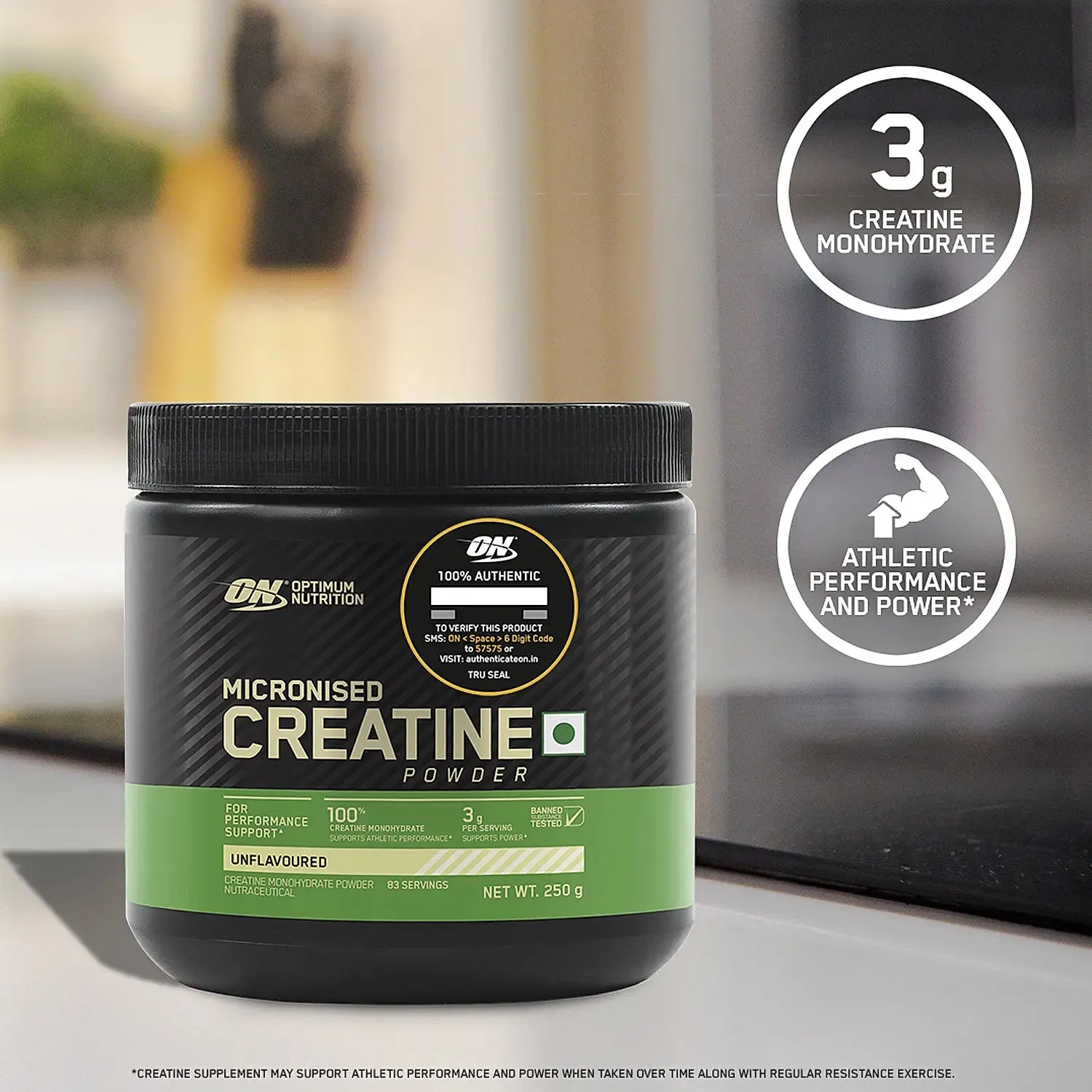 Optimum Nutrition (ON) Micronized Creatine Powder - 250 Gram, 83 Serves, Unflavored, 3g of 100% Creatine Monohydrate per serve, Supports Athletic Performance & Power