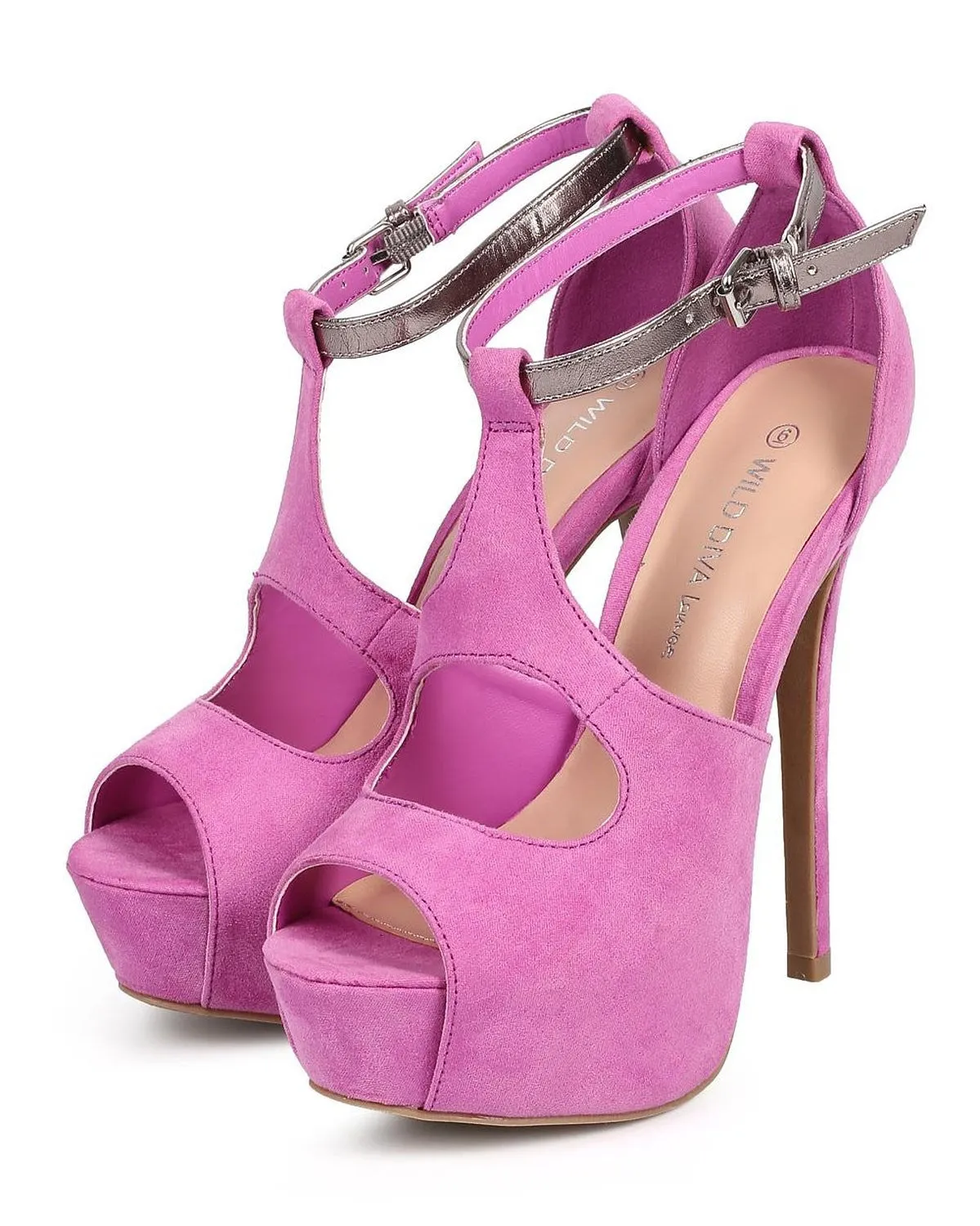 Orchid Suede Peep Toe T-Strap Cutout Platform Sandal