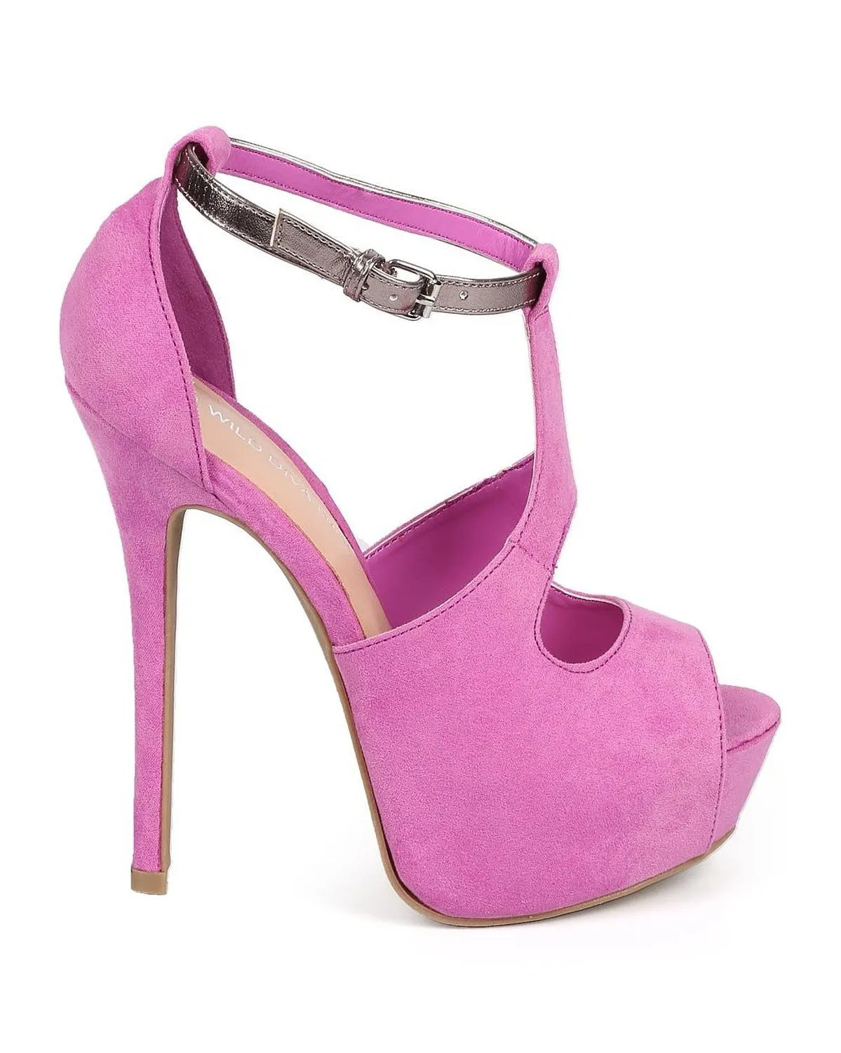 Orchid Suede Peep Toe T-Strap Cutout Platform Sandal